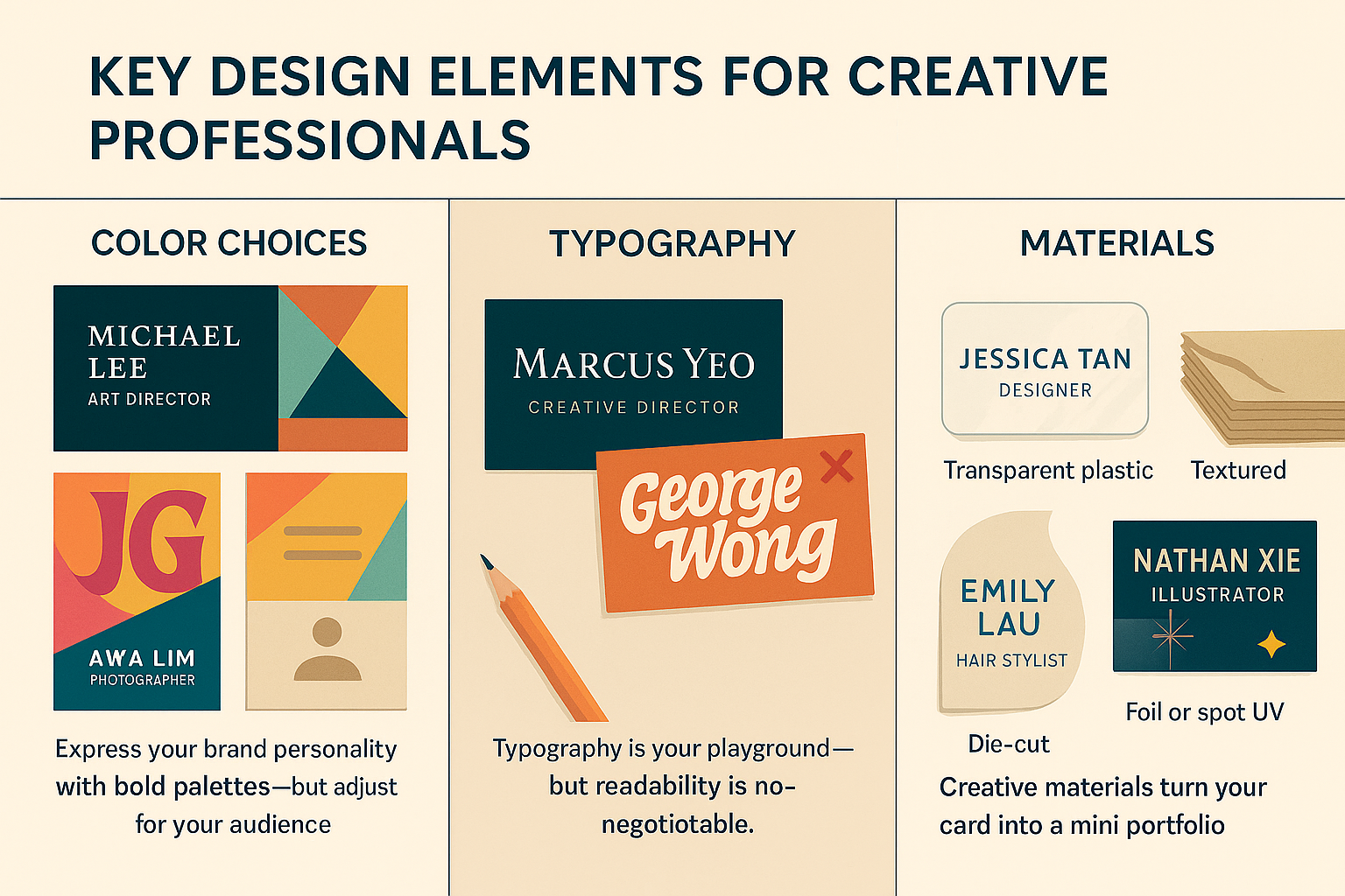 Creative business card materials and finishes